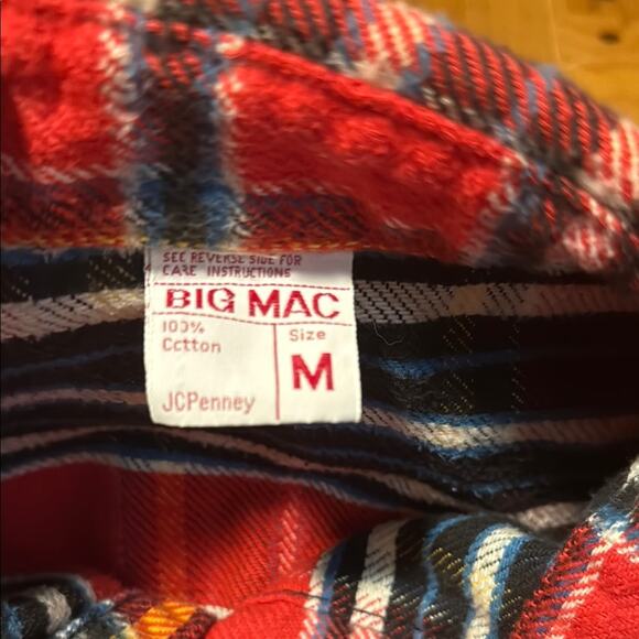 Vtg Big Mac Flannel Shirt Men's Medium 1970s Red  Plaid Heavyweight Penneys - Picture 3 of 10